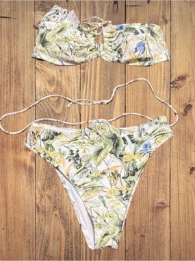 Abercrombie & Fitch Floral Bikini Set in White, Green, Yellow